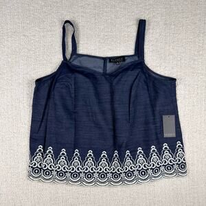 Eloquii Womens Top Plus 18P Blue Dark Wash Denim Embroidered‎ Chambray Tank Top